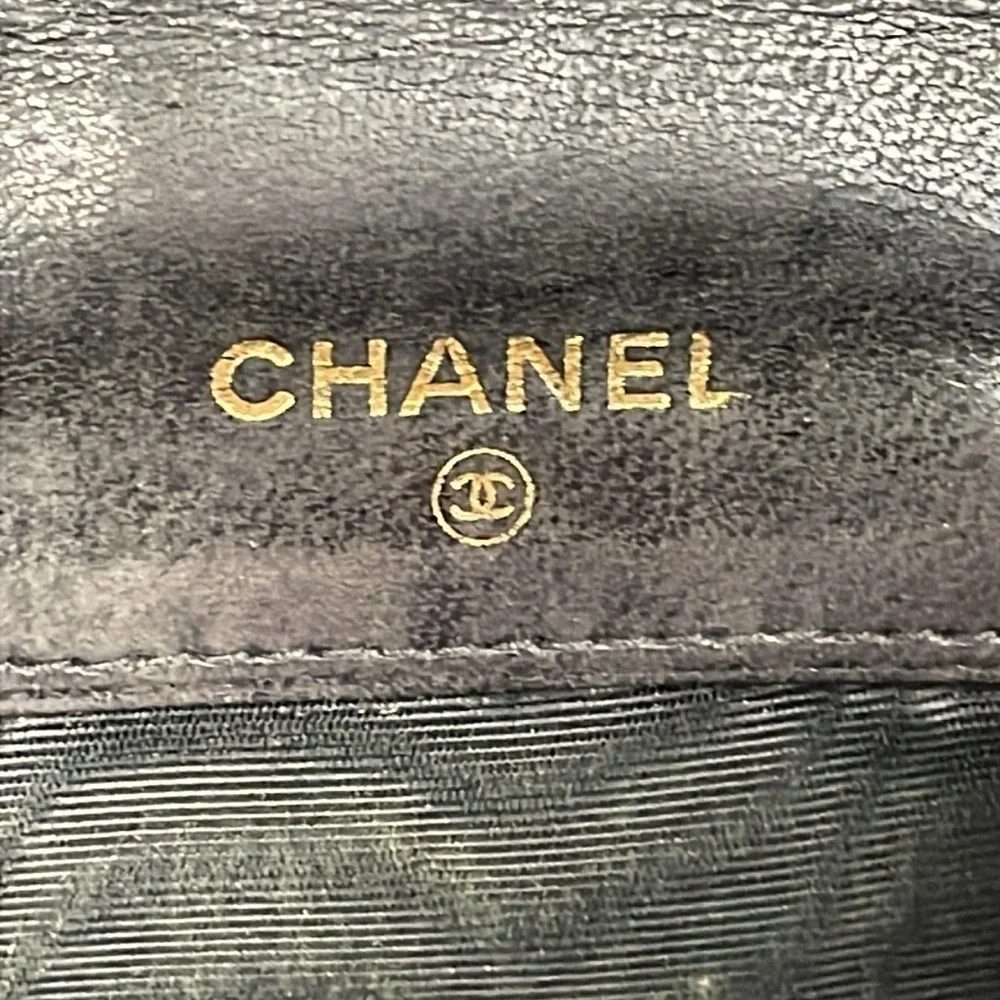 Chanel Black Leather Compact Double Snap Wallet Interlocking CC